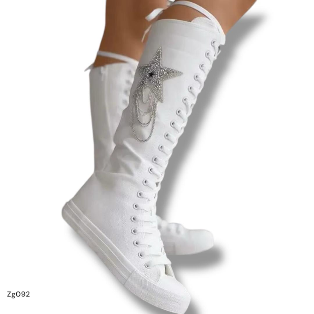 Tenis caña alta blanco apliques YB-07 C-1